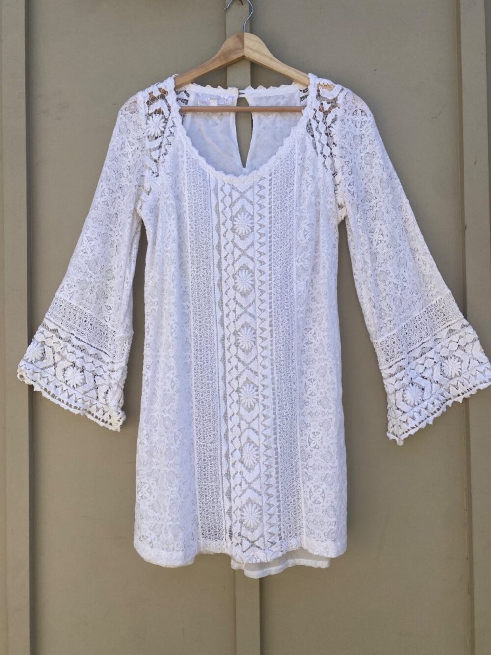 Temptation Positano Mini Dress Bell Sleeves White Boho